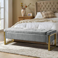 Modern Storage Ottoman Bench with Gold Metal Legs Upholstered Footrest End-of-Bed Bench with Hidden Storage, Hallway and Entryway Grey