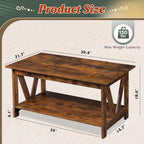WLIVE 39.4" Farmhouse Coffee Table, Wood Center Table Storage Dark Brown