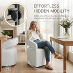 KISLOT Upholstered Dining Chairs Set of 4, Modern Arm Kitchen & Dining Room Chairs with Hidden Casters, Linen Fabric Padded Rolling Chairs, Sturdy Wood Frame, 300 lbs Capacity, Light Linen
