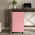 Lavish Home 2-Drawer Wooden File Cabinet with Lock, Pink, 16” x 27” | Rolling Filing Organizer with Deep Drawer Storage for Under the Desk, Home, or Office