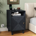 RoyalCraft Black Nightstand with Charging Station, End Table with Storage | Mid-Century Modern End Table for Living Room, Side Table with Solid Wood Legs, Bedside Table for Bedroom, Entryway