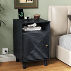 RoyalCraft Black Nightstand with Charging Station, End Table with Storage | Mid-Century Modern End Table for Living Room, Side Table with Solid Wood Legs, Bedside Table for Bedroom, Entryway