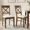 HOMCOM Dining Chairs Set of 2, Upholstered Kitchen Chairs with Rubberwood Frame, Padded Seat and Cross Back for Living Room, Dining Room, Kitchen, Walnut