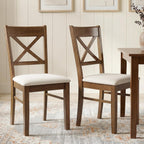 HOMCOM Dining Chairs Set of 2, Upholstered Kitchen Chairs with Rubberwood Frame, Padded Seat and Cross Back for Living Room, Dining Room, Kitchen, Walnut
