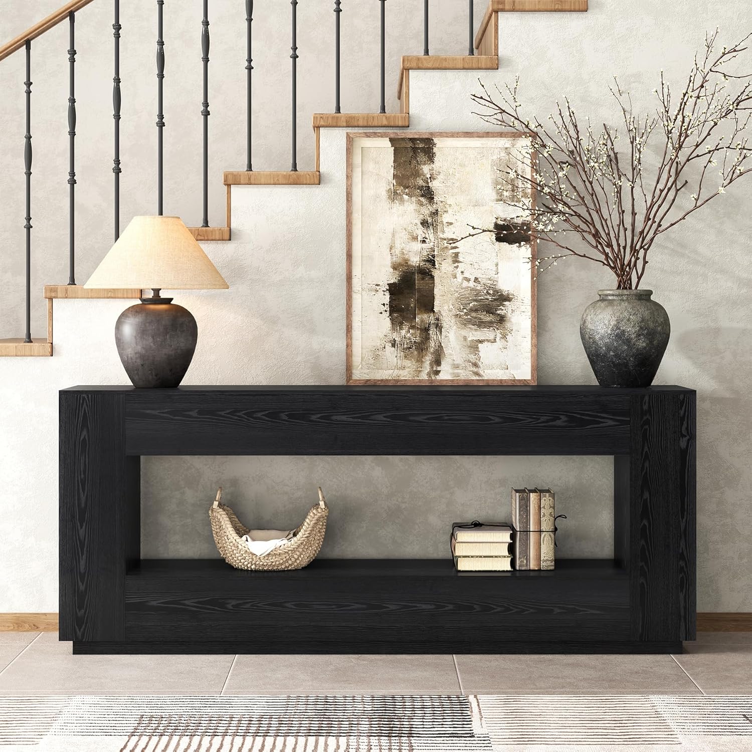 Epecoya 78 Inch Extra Long Console Table, 2-Tier Wood Entryway Table with Storage, Farmhouse Sofa Behind Couch Table for Entrance, Living Room, Foyer, Hallway, Black