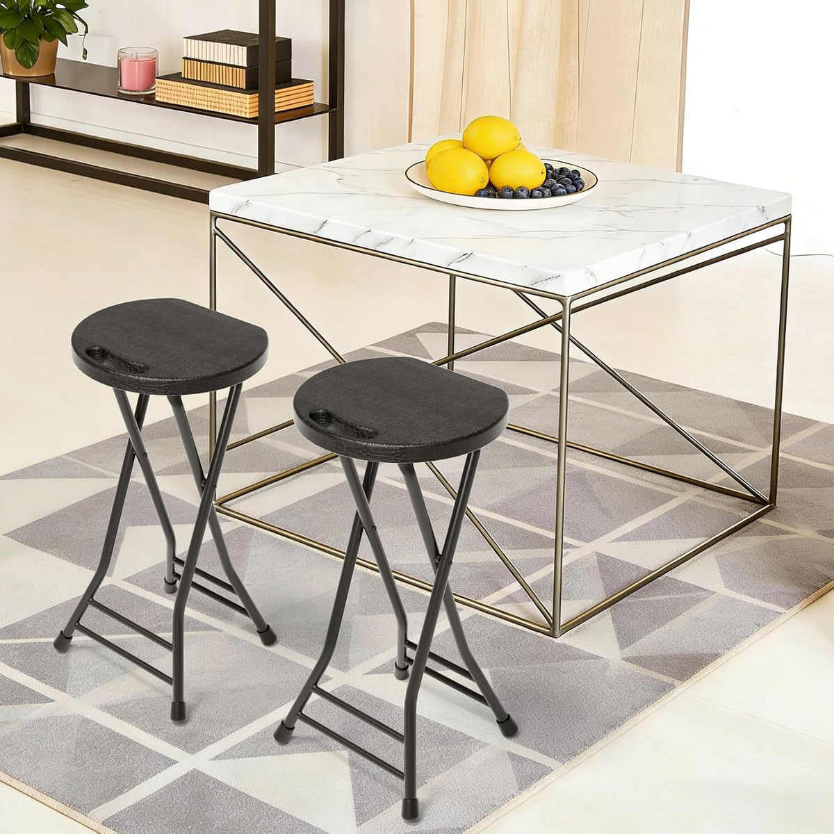 LEDLAY24 Inch Folding Stool with Handle - 500LBS Capacity Portable Foldable Stool with Non-Slip Feet, Heavy-Duty Steel & Plastic Collapsible Stool for Indoor Outdoor Use, Black