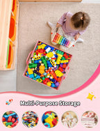 YOHOOLYO 2 In 1 Toy Storage Play Mat, Storage Box for Kids Children Space Adventures Design,Nursery, Playroom, Basket for Building Bricks Blocks Collapsible Cube Bin, 16.9"x16.9"x16.9"