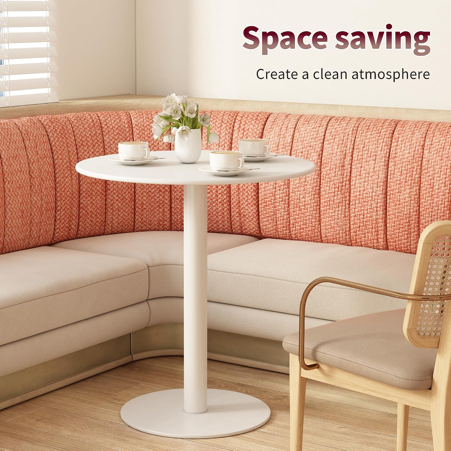 Round Dining Table 24" Circle Tulip Table with Metal Thickened Tabletop & Sturdy Metal Pedestal Mid Century Modern Leisure Bistro Kitchen Tables 2 People Small Places Living Room Cafe,White