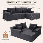 GRUSIGN Cloud Sectional Couches for Living Room, Modular L Shaped Couch with Deep Seat Oversized Right Facing Chaise, Memory Foam Compressed Spineless 3 Seater Sofa, Wide-Striped Grey