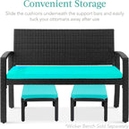 Best Choice Products Set of 2 Wicker Ottomans, Multipurpose Outdoor Furniture for Patio, Backyard, Additional Seating, Footrest, Side Table w/Removable Cushions, Steel Frame - Black/Teal