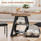 43‘’-57‘’ Extendable Round Dining Table for 4-6, Modern Industrial Kitchen Oval Dining Table with Removable Leaves, Space Saving Pedestal Base with Storage Shelf for Kitchen Living Room (Rustic)