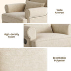 RoyalCraft Swivel Recliner Chair with Extra Large Footrest, Comfy Upholstered Glider Rocking Chair for Living Room, Bedroom and Ofice, Beige