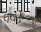 3-Piece Occasional Table Set with Marble-Print Glass Top | Includes 1 cocktail table and 2 end tables with fluted glass top