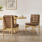 CHITA Dining Chairs Set of 2, Mid Century Modern Upholstered Kitchen Chairs with FSC-Certified Rubberwood Legs & Padded Seats,Saddle Brown