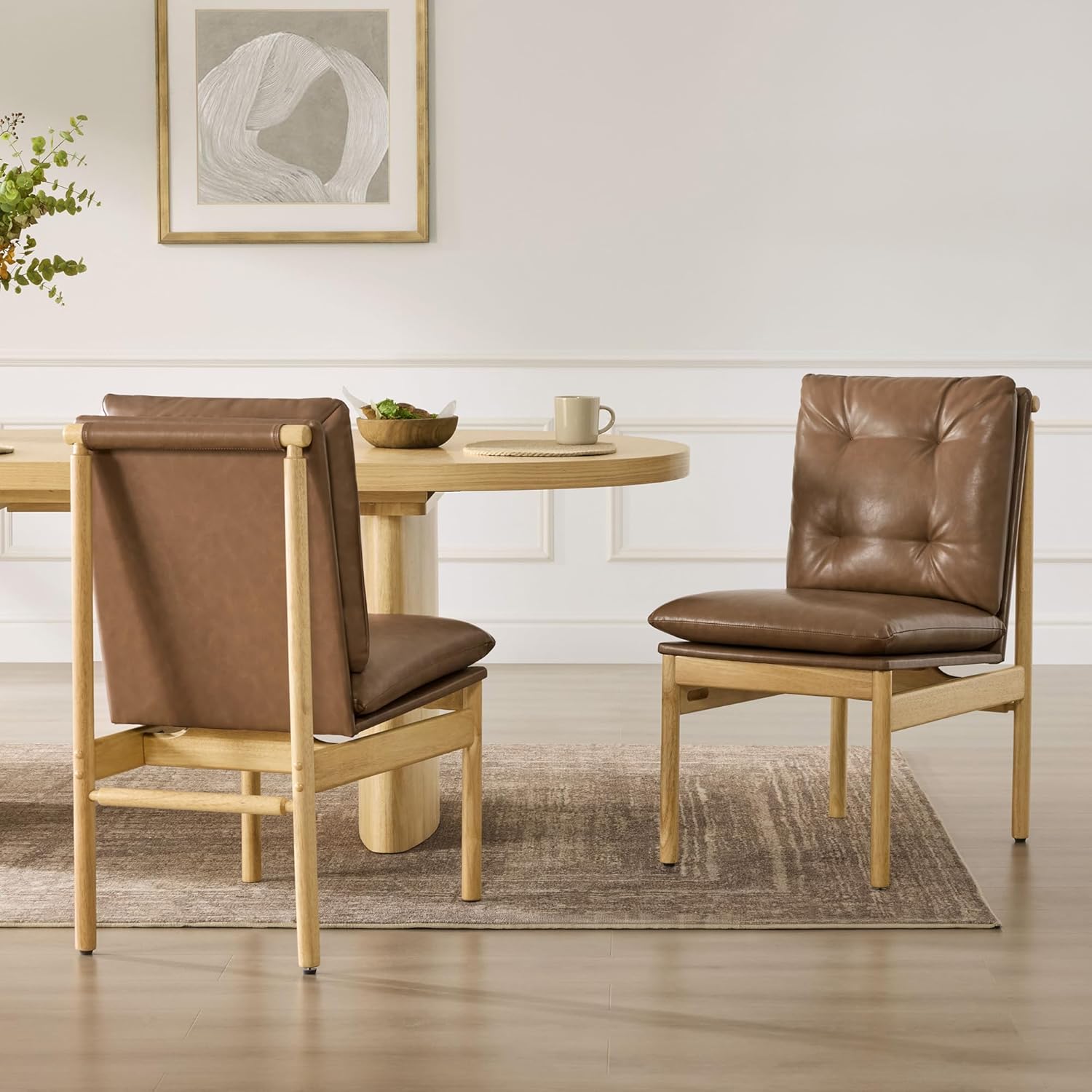 CHITA Dining Chairs Set of 2, Mid Century Modern Upholstered Kitchen Chairs with FSC-Certified Rubberwood Legs & Padded Seats,Saddle Brown