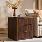T4TREAM 24" Large Mid Century Modern Fluted Nightstand with 3 Drawers, End Table, Bedside Table for Bedroom, Living Room (Dark Walnut)