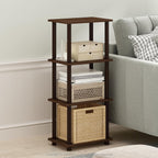 Furinno Turn-N-Tube Side Table, 3-Tier End Table with Open Shelf, Easy Assembly Night Stand, Bedside Table with Round Tube, for Living Room, Bedroom, Walnut