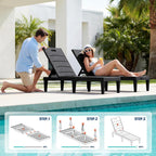 Devoko Outdoor Chaise Lounge Chair Set of 2 with 5-Position Adjustable Back, Waterproof & Lightweight PP Lounge Chairs for Outside Pool Patio (Black)