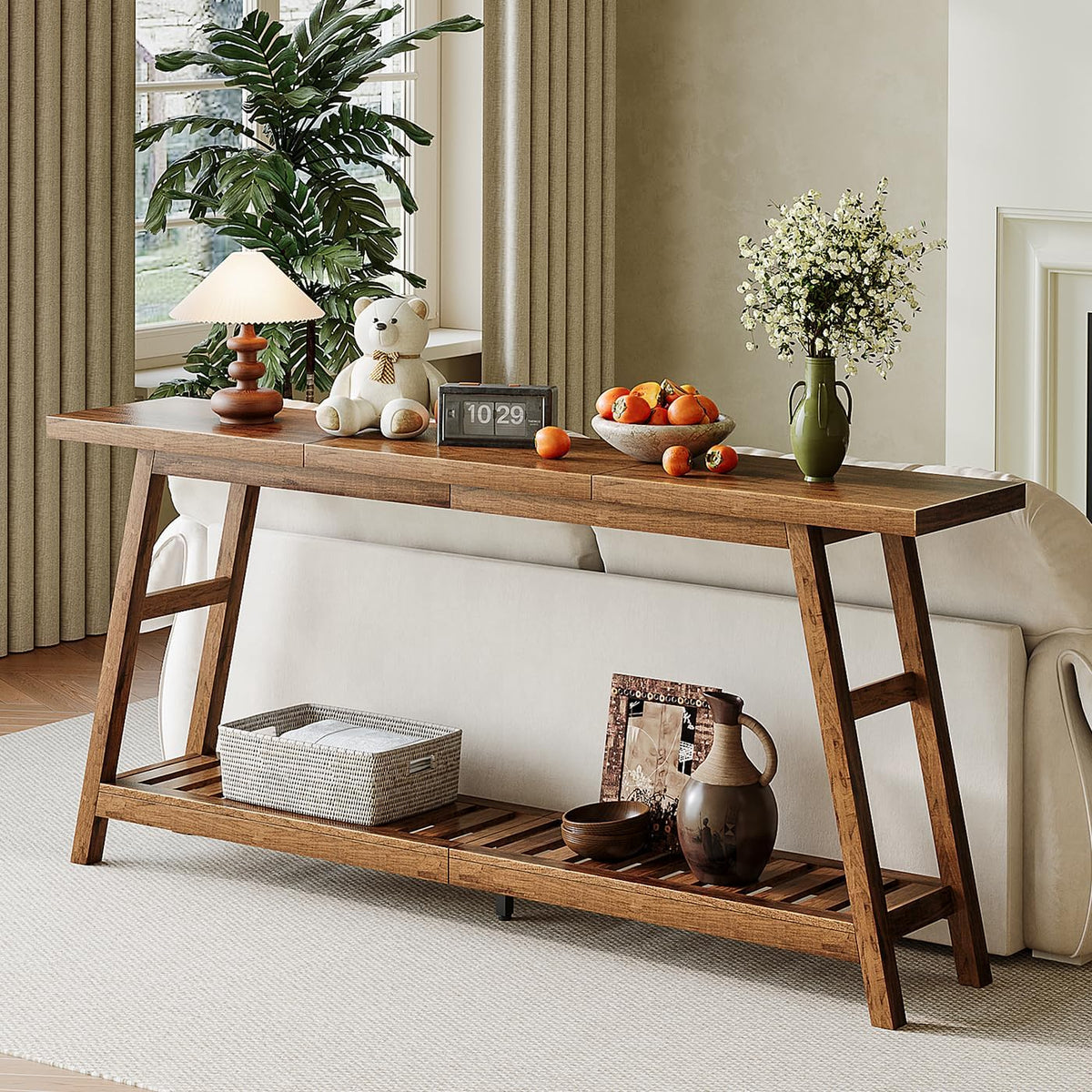 ChooChoo 70.9 Inch Long Console Tables for Entryway, Hallway Table, 2-Tier | Narrow Sofa Table, Behind Couch Table for Living Room, Walnut