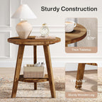 Solid Wood Round End Table, Sofa Side Table with Storage Shelf, Farmhouse Nightstand for Living Room, Bedroom, Easy Assembly (1)