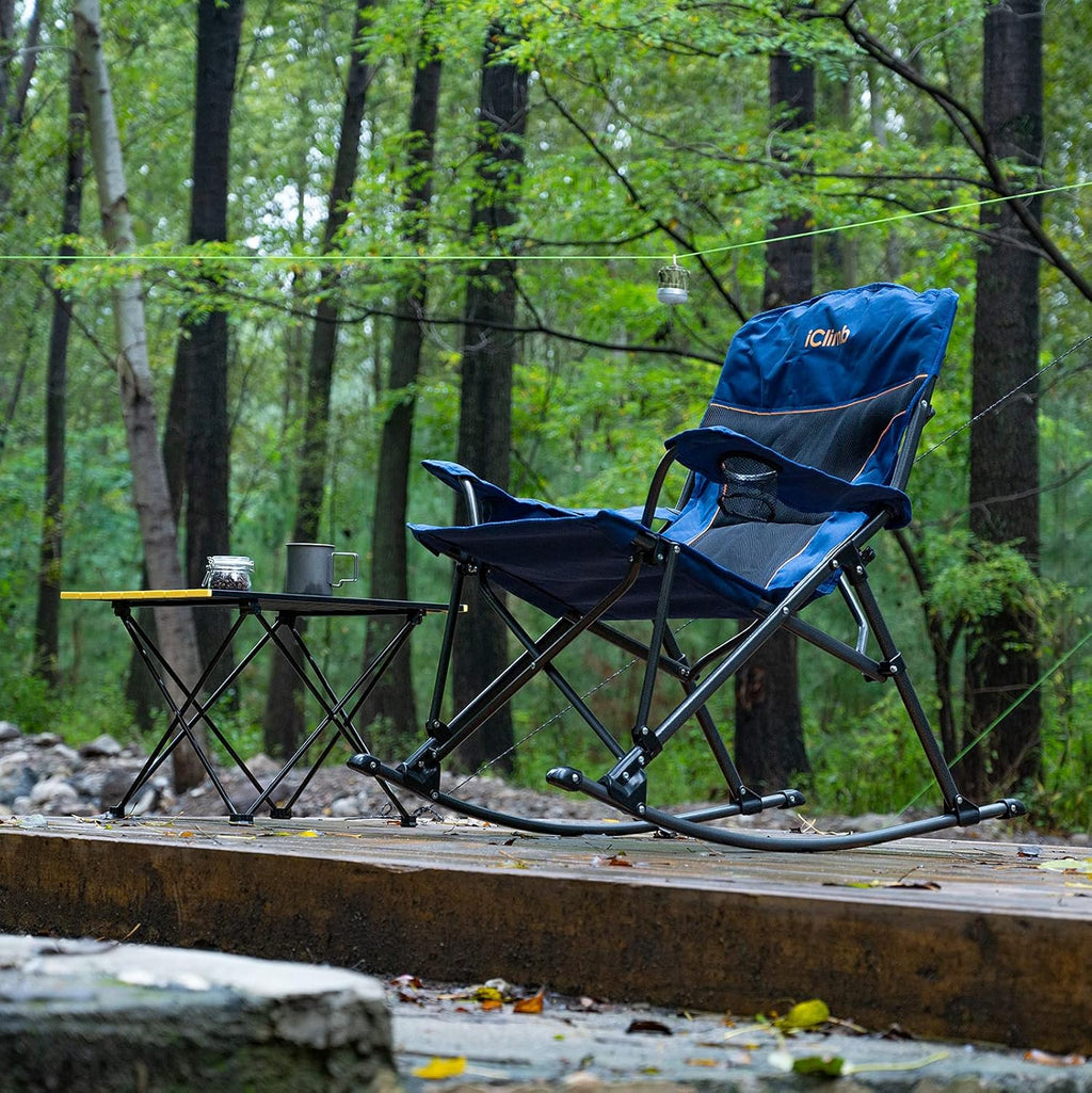 iClimb Padded Folding Rocking Chair Heavy Duty Camping Patio Porch Backyard Lawn Garden Balcony Rocker Indoor Outdoor with Carry Bag