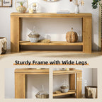 Console Sofa Table with Storage, 63" Long Wood Console Table with Beaded Trim and Storage Shelf, 2-Tier Narrow Entryway Table for Hallway, Foyer, or Behind Couch Living Room