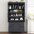 Farmhouse Freestanding Kitchen Pantry,4 Doors Dining Storage Cabinet with Pull-Out Trays, Drawers and Cake Pan Storage Organizer,for Dining Room Living Room (Grey-h)