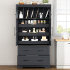 SOFTSEA Kitchen Pantry Storage Cabinet with Pull-Out Trays, Drawers and Cake Pan Storage Organizer, Freestanding Hutch with Doors, Grey