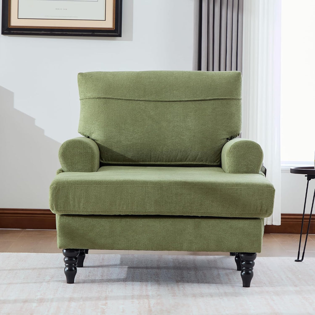Eafurn 38" Modern Chaise Lounge Recliner Daybed Indoor, Comfy Chenille Upholstered Single Sofa Bed with Wodden Legs and Side Pockets, Deep Seat Sleeper Armchairs Couch for Living Room