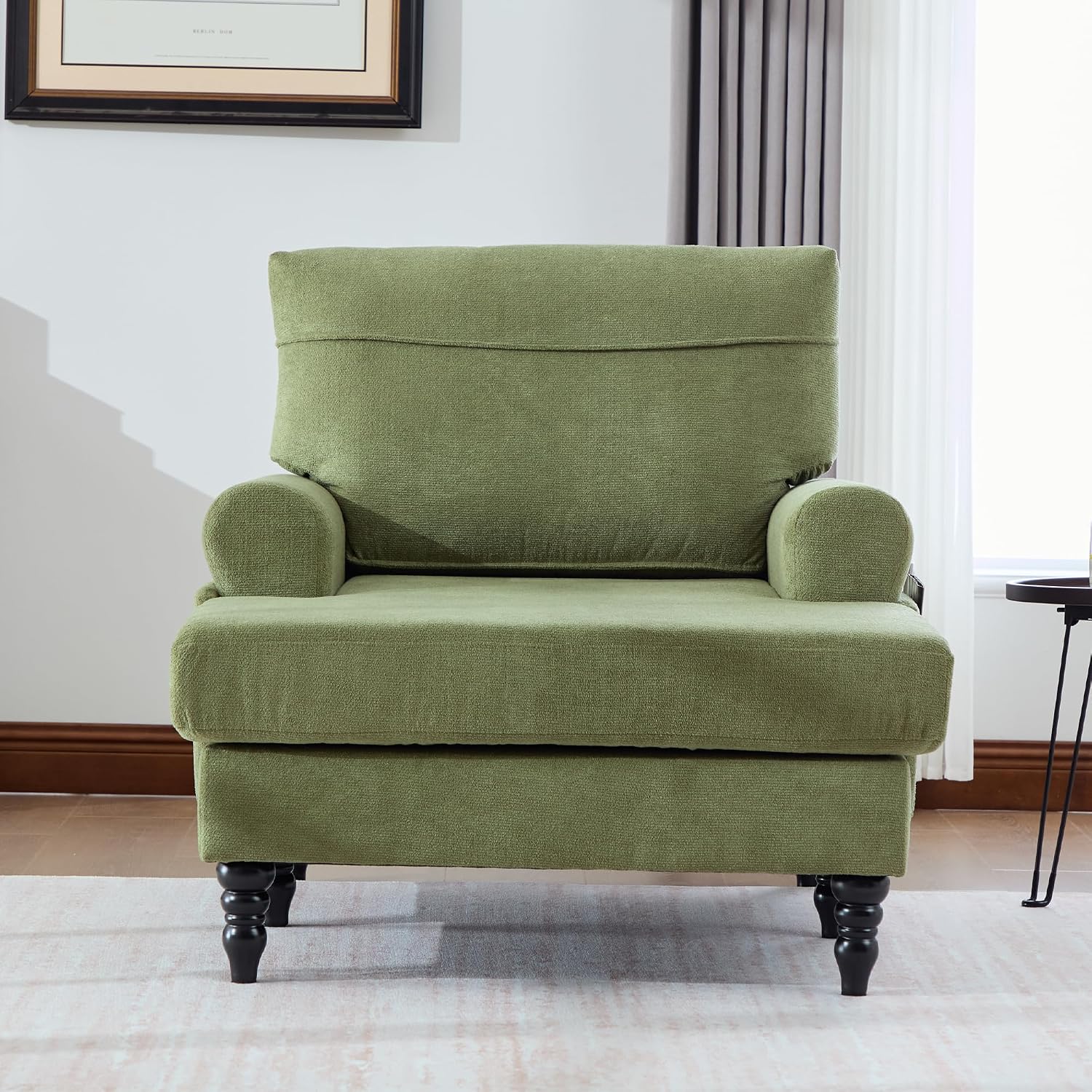 Eafurn 38" Modern Chaise Lounge Recliner Daybed Indoor, Comfy Chenille Upholstered Single Sofa Bed with Wodden Legs and Side Pockets, Deep Seat Sleeper Armchairs Couch for Living Room