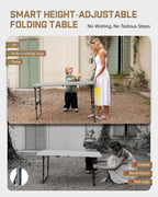FanttikOutdoor Folding Table 4 Foot Quick Adjust Portable Plastic 4 Heights | Effortless Adjustable Height Small Card Table, Fixing Lock Indoor Outdoor Use for Party Camping, 1 Pack Grey Zeta X4 Pro