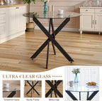 AF ARTISAN FURNITURE 36” Round Glass Dining Table for 4, Clear Tempered Glass Kitchen Table with Black Metal X Legs, Small Round Dining Table for Apartment, Dining Room & Bistro