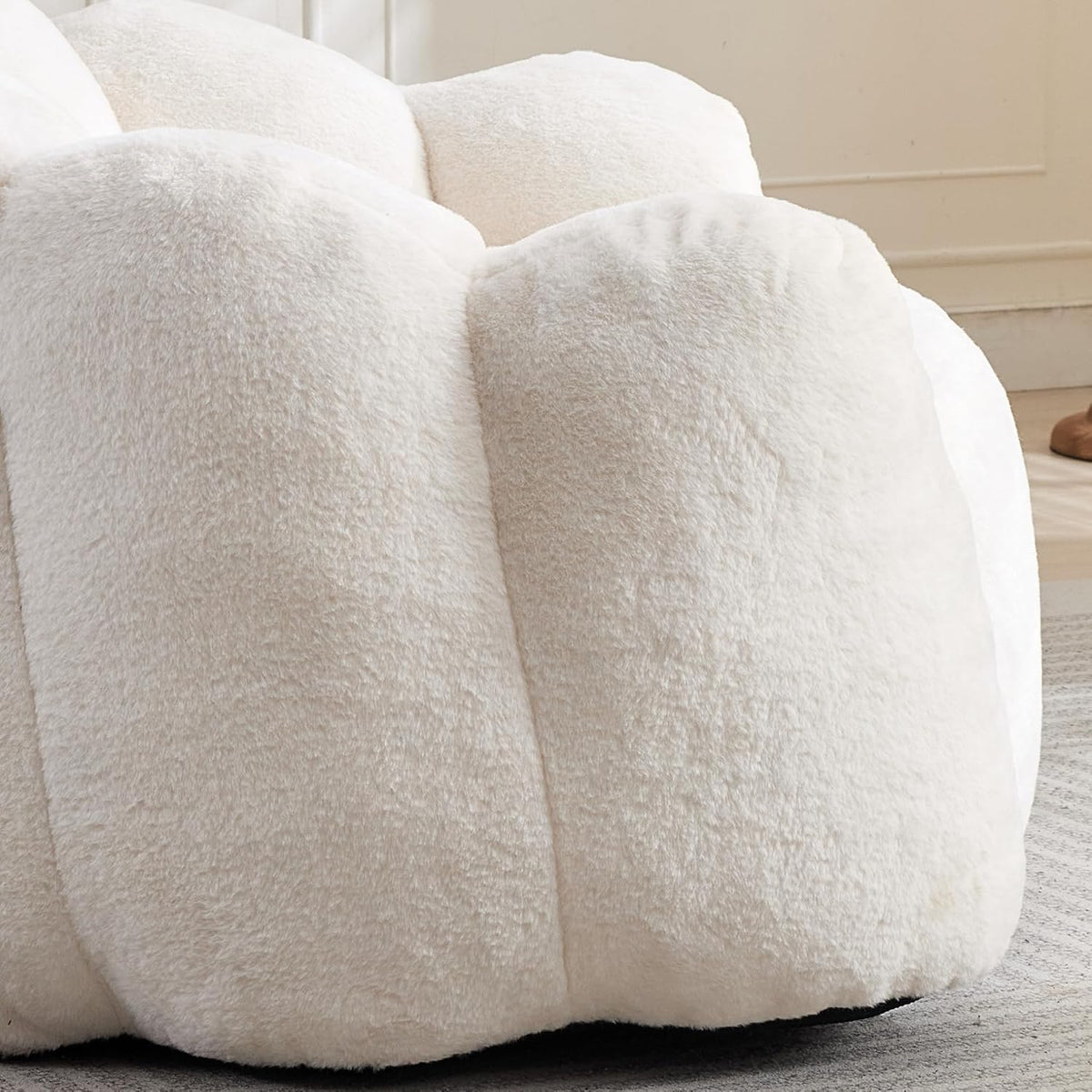 Bean Bag Chair for Adults, Floral Shaped Bean Bag Single Sofa, Ultra Soft Faux Fur Floor Sofa, Oversize Reading Chair for Living Room,Bedroom, Study, Beige,