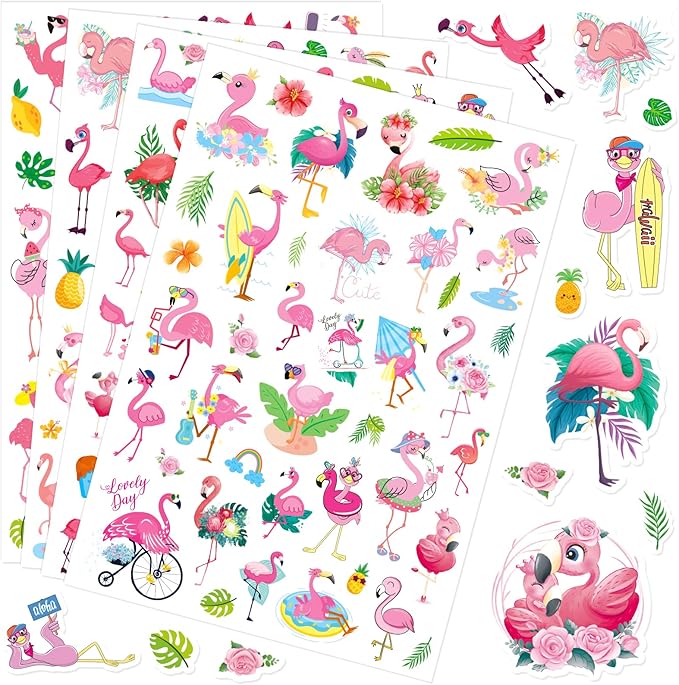 Flamingo Tropical Bird Stickers 840 Count Tropical Pink Bird Animal Stickers for Jungle Safari Animal Birthday Invitations Envelopes Summer Party Goodie Gifts Bags Decor Class Rewards
