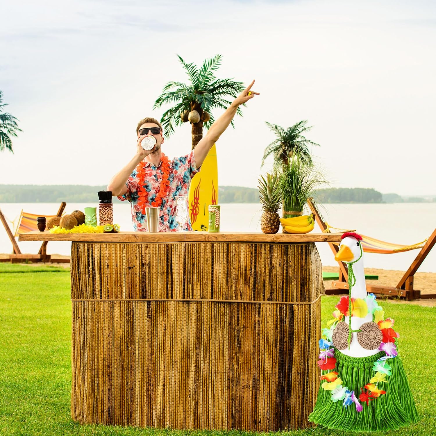 3 Pcs Summer Bikini Goose Outfit for 23'' Plastic or Cement Porch Goose Hawaiian Knitted Bikini Lawn Clothes Tropical Costume for Summer Hula Party Patio Yard Lawn