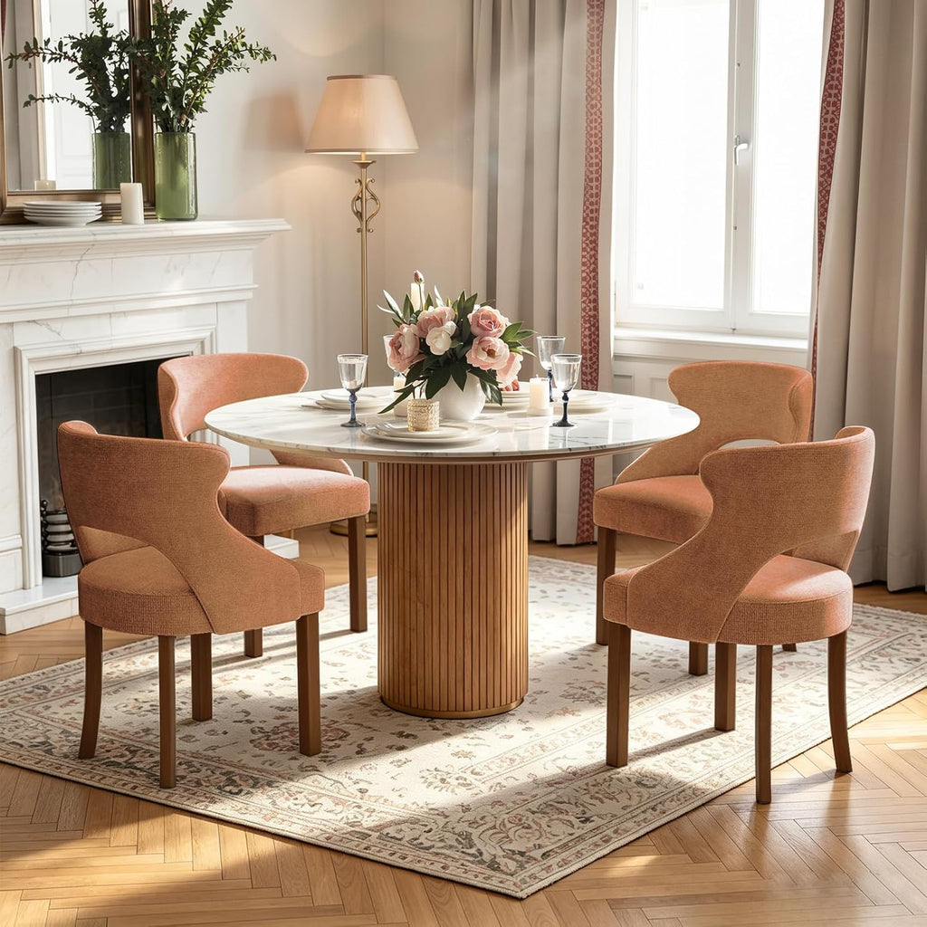 Wooden Dining Chairs Set of 4,Mid Century Modern Fabric Upholstered Dining Room Chair Kitchen Side Chairs with Solid Wood Legs,Farmhouse Dinner Chairs for Kitchen Dining Room,Orange