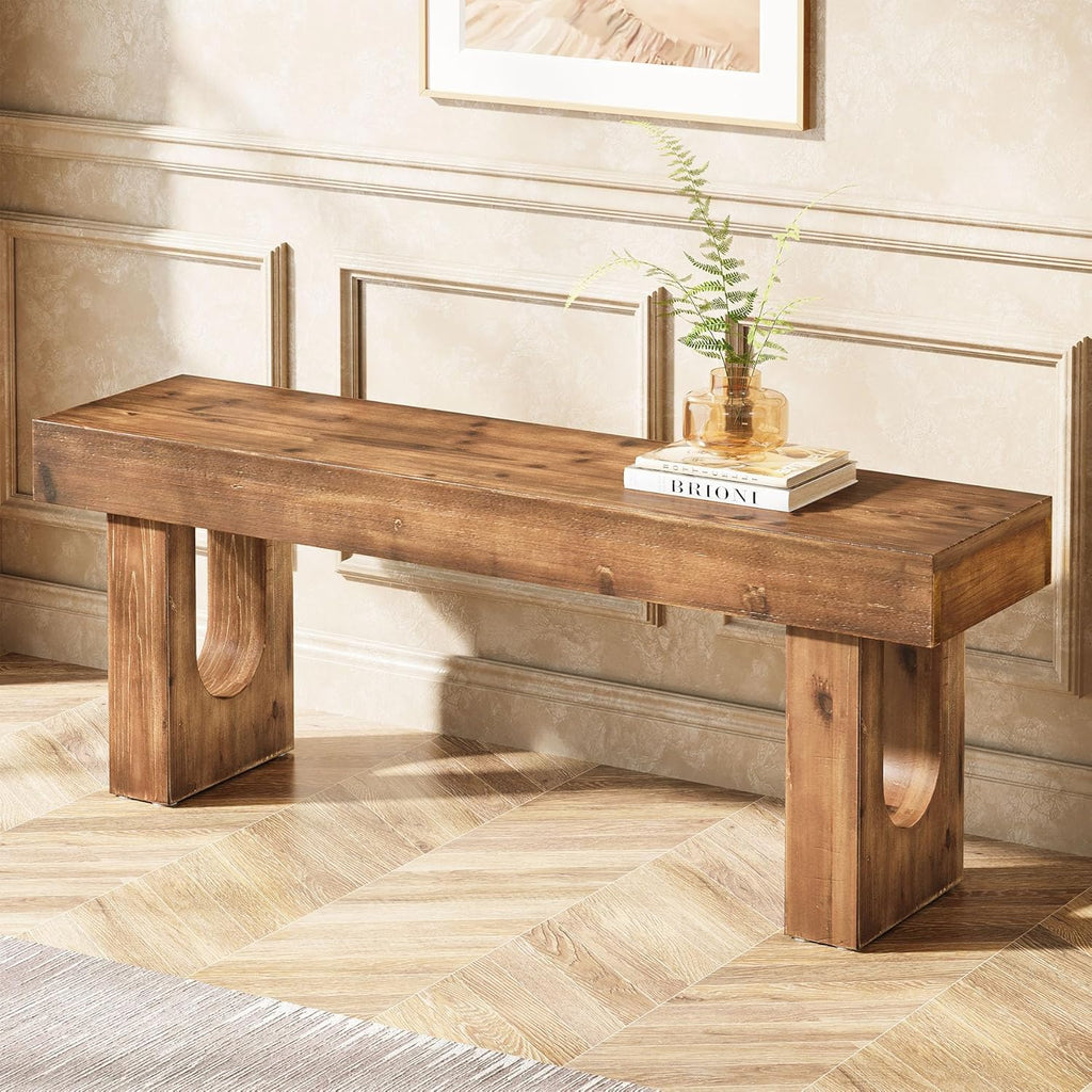 Solid Wood Shoe Bench, 47" Long Farmhouse Entryway Bench with Sturdy Legs, Narrow Rustic End of Bed Bench for Hallway, Living Room, Bedroom, Easy Assembly