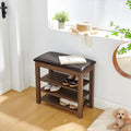Shoe Storage Bench for Entryway, 24" Lift Top Storage Bench with PU Leather Cushion, 3-Tier Adjustable Shoe Rack Organizer, 400 lb Wood Hallway Benches for Mudroom, Bedroom, Brown