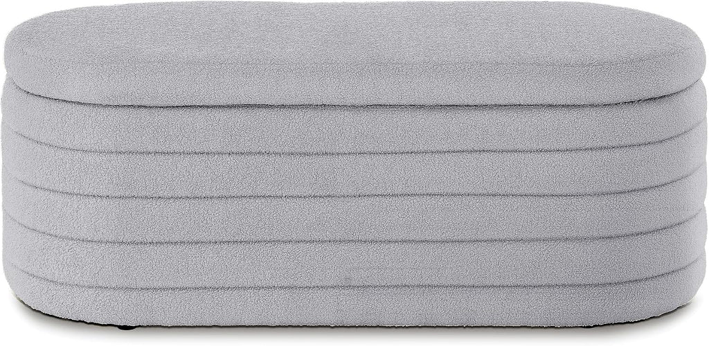 Storage Ottoman Bench End of Bed for Bedroom, Boucle Upholstered Entryway Shoe Seat Bench with Storage, Sherpa Modern Cute Padded Blanket Chest Stool Foot Rest for Living Room (Light Gray)