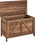 HOMCOM 30" Farmhouse Storage Bench Lift Top Storage Chest in Brown Oak | Safety Hinge, Open Up 100°, Wooden Trunk, Bedroom, Entryway, Living Room