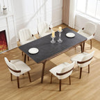 Swivel Dining Chairs, Mid Century Modern Faux Leather Dining Room Chairs with Arms, Upholstered Kitchen Vanity Accent Chair, Walnut Backrest Support & Sturdy Wood Legs (White, Set of 6)