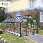 Outsunny 20' x 8' Polycarbonate Greenhouse with Aluminum Frame, Walk-in Garden Greenhouse Kit with Adjustable Roof Vent, Rain Gutter and Sliding Door for Backyard, Patio, Clear