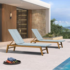 PURPLE LEAF Chaise Lounge Chair Wood Grain Aluminum Set of 2, Pale Blue | 3-Year Color Retention PE Rattan, 2.4" Thickened Aluminum Frame, 16.14" Knee-Friendly Height, French-Inspired Style