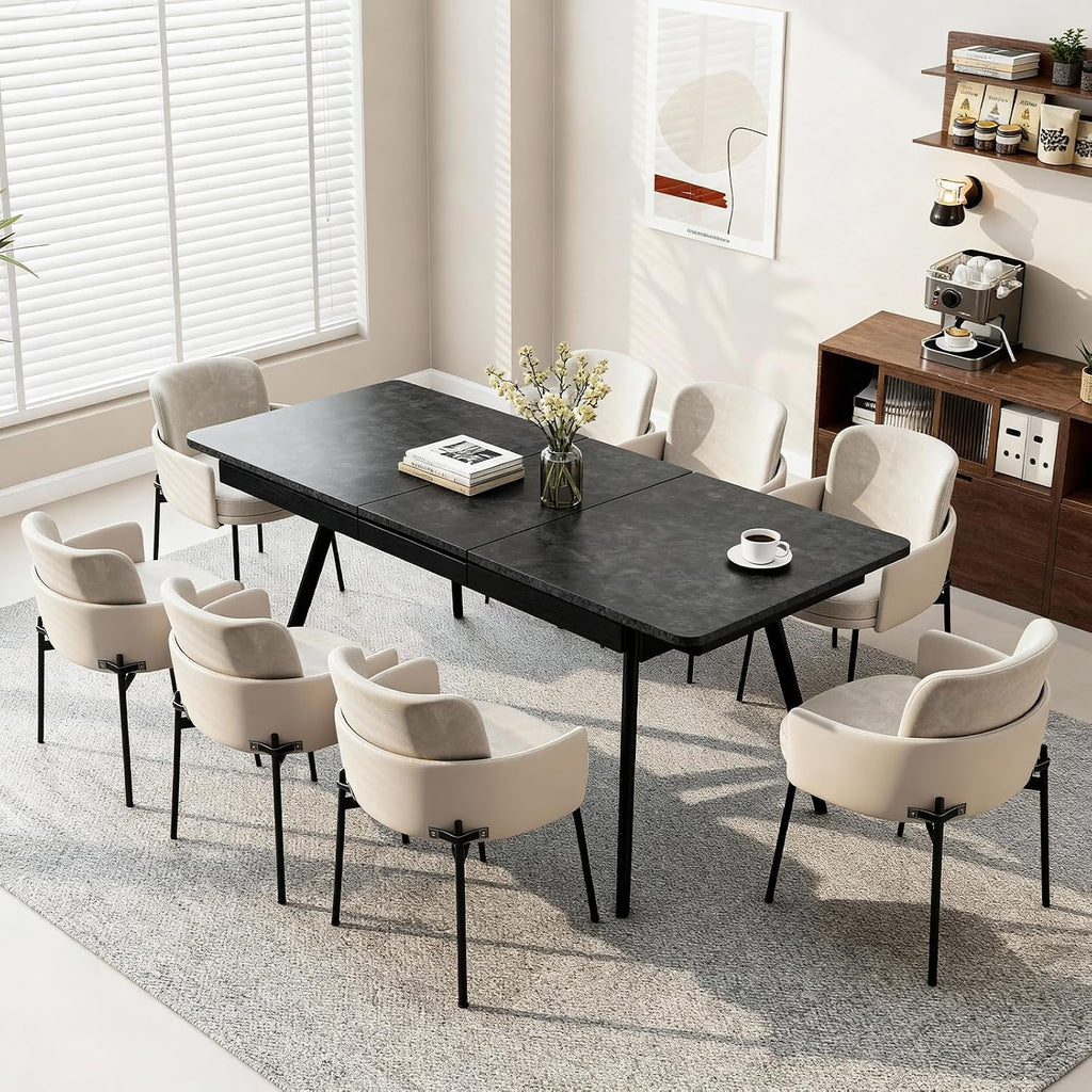 Extendable Dining Table 47-59 Inch - Space-Saving Slide-Out Design, Black Lava MDF Top for 4-8 People, Perfect for Dining Room, Apartment & Home Office