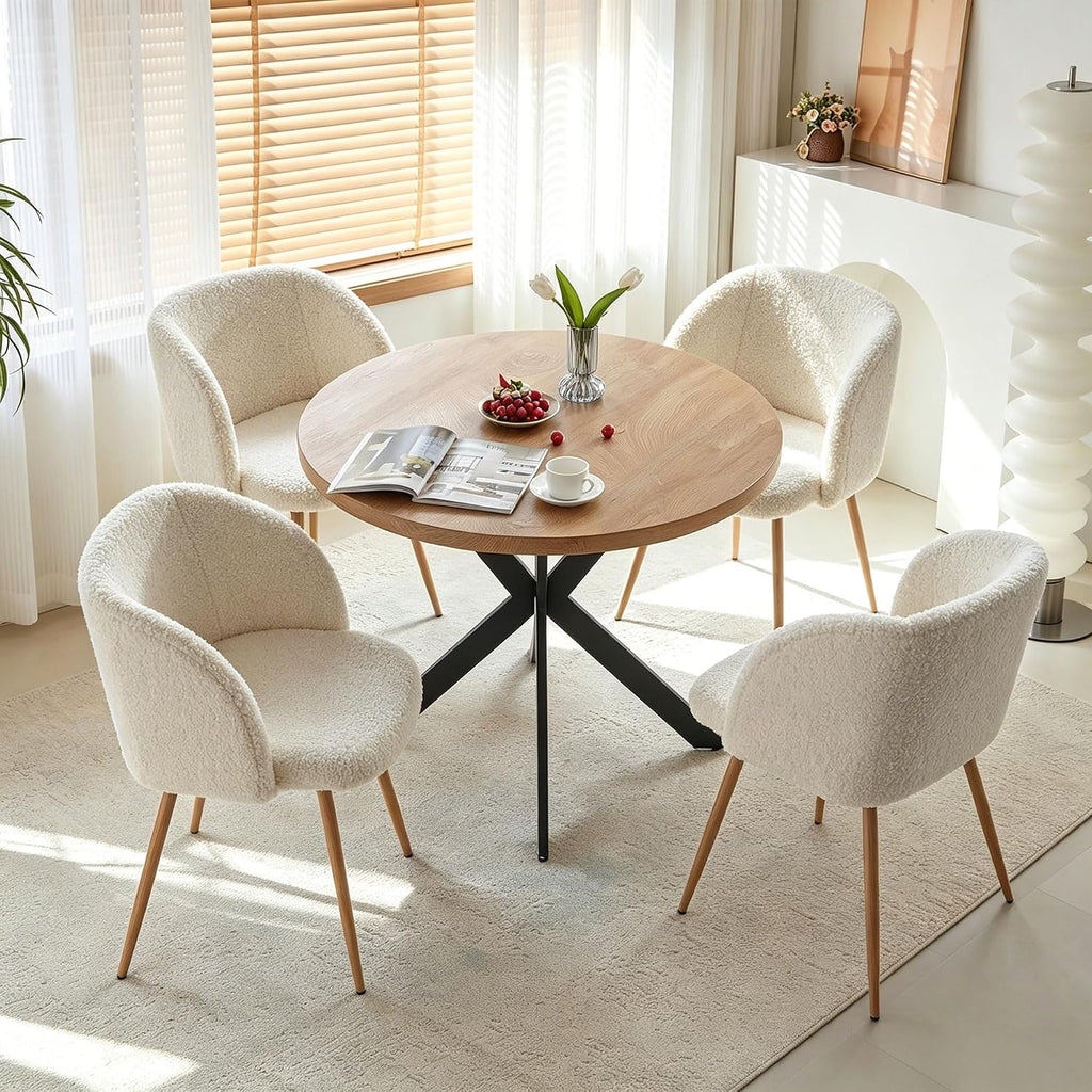 Homedot 5 Pieces Dining Table Set for 4, Modern Mid Century Round Kitchen Dinner Table with Barrel Dining Chairs Set, 37-Inch Circle Breakfast Nook Table Set with Cozy Arm Chairs for Dining Room