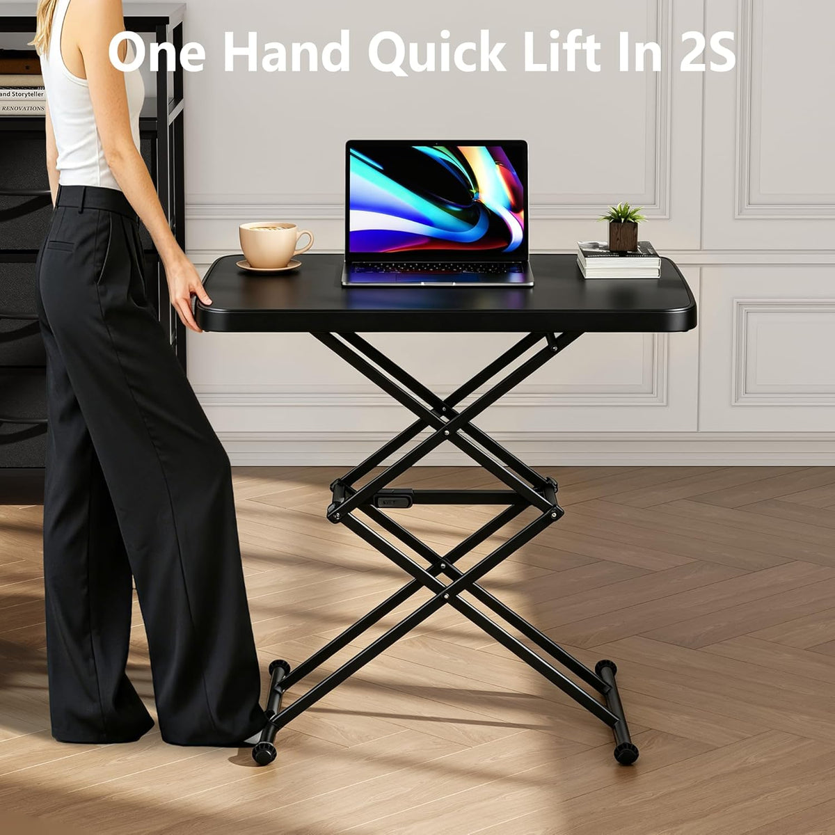 Small Folding Table, Height Adjustable in 2 Seconds with 4 Settings, Ultra-Thin 3" Foldable Design, No Assembly Required, Black 26-Inch TV Tray Laptop Desk for Picnic, Indoor/Outdoor Use, 1 Pack