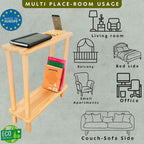 Handmade Slim Side Table Solid Beech Wood for Couch Living Room, Authentic Narrow End Table Hardwood 2 tier with Open Shelf for Office, Bedrooms, Book Rack, Eating Snack Tray, TV (Extra Slim, 7")
