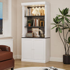 GAOMON 71" Tall Pantry Cabinet with LED Lights, Freestanding Storage Cabinets with Hutch, Kitchen Pantry with 2 Doors and Adjustable Shelves for Dining Room, Living Room