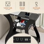 SUPER DEAL End Table Set of 2, Curved Frame Nightstand, Narrow Side Table with Charging Station for Living Room, Bedroom, Small Spaces, 2 USB and 2 Power Outlets, 19.6" W x 11.8" D x 23.4" H, Black