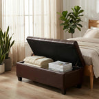Leather Storage Bench for Living Room, End of Bed Bench with Storage, Large Upholstered Ottoman Benches Entryway Bench with Button-Tufted Shoe Cabinet Ottoman for Dining Room, Hallway, Brown
